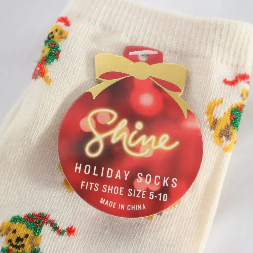 Dog on Sleigh Holiday Socks NEW Size 5-10 Shine